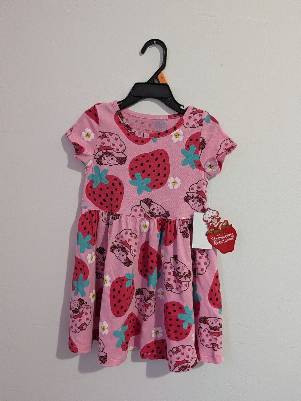 Pink Strawberry Print Girls Dress size 4 new